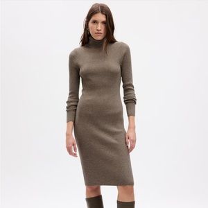 GAP Turtleneck Rib Midi Sweater Dress in Mushroom Brown